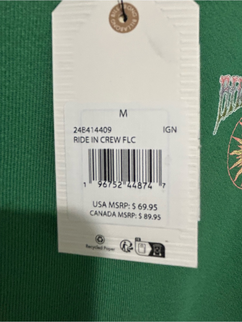 NWT Billabong Women’s Oversized Green Graphic Ride In Crewneck Sweatshirt - Picture 4 of 14